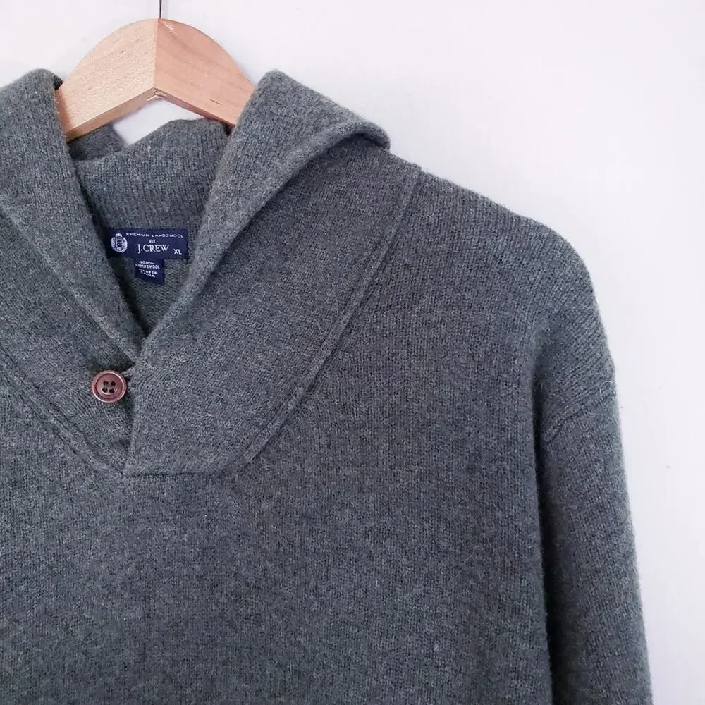 J.Crew 100% Lambswool Shawl Collar Sweater XL Forest Green Heritage Pullover